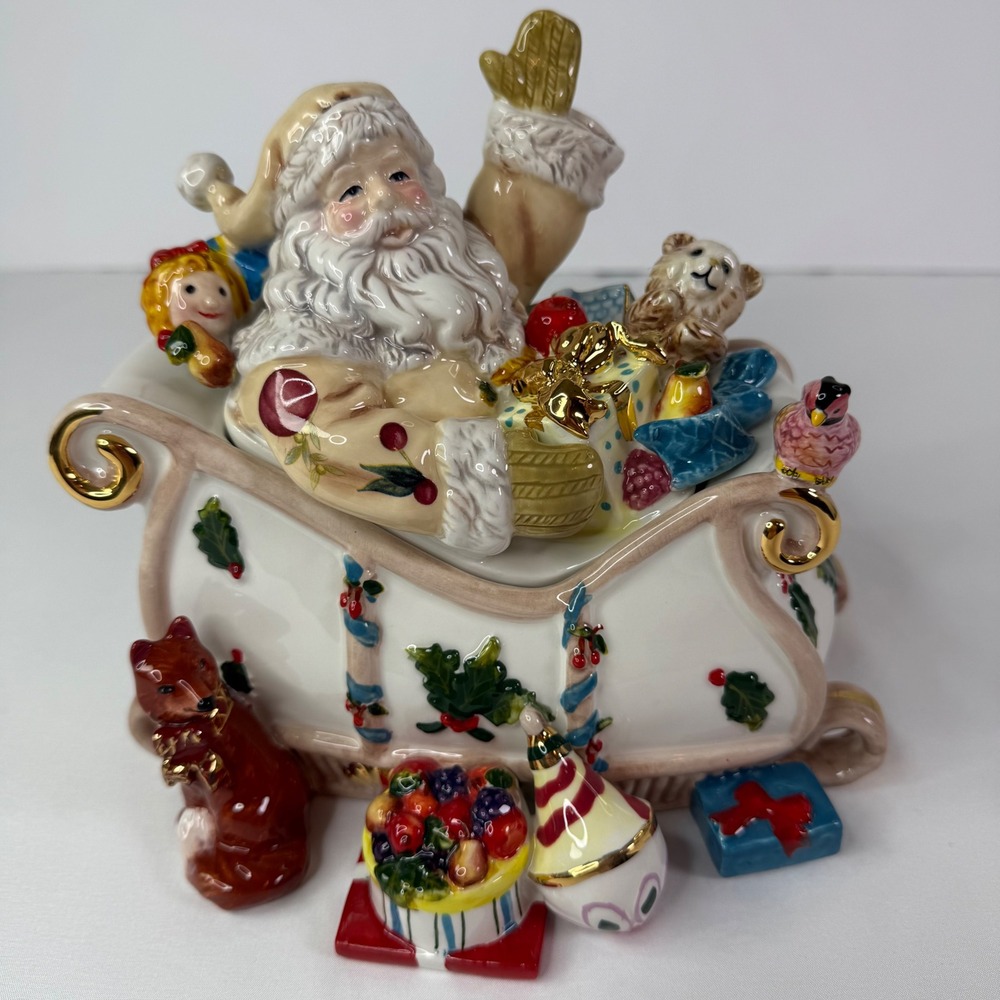Holiday Heirlooms Georgian Santa Candy Jar Ceramic Sleigh Christmas 130877